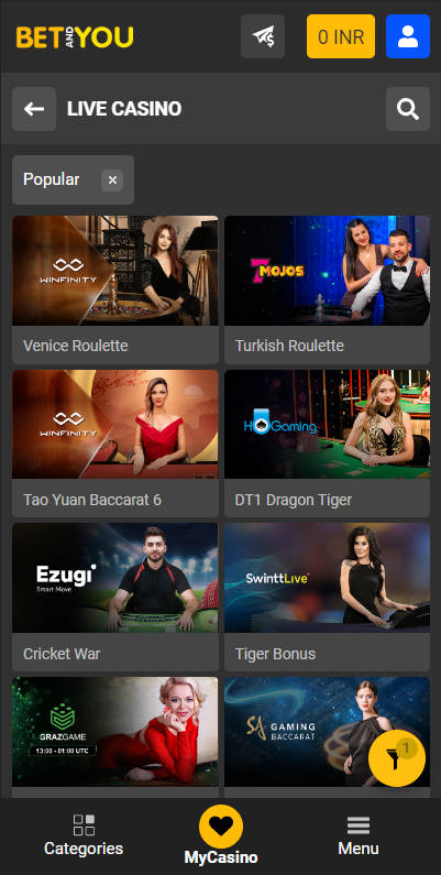 Betandyou Live Casino - Table Games